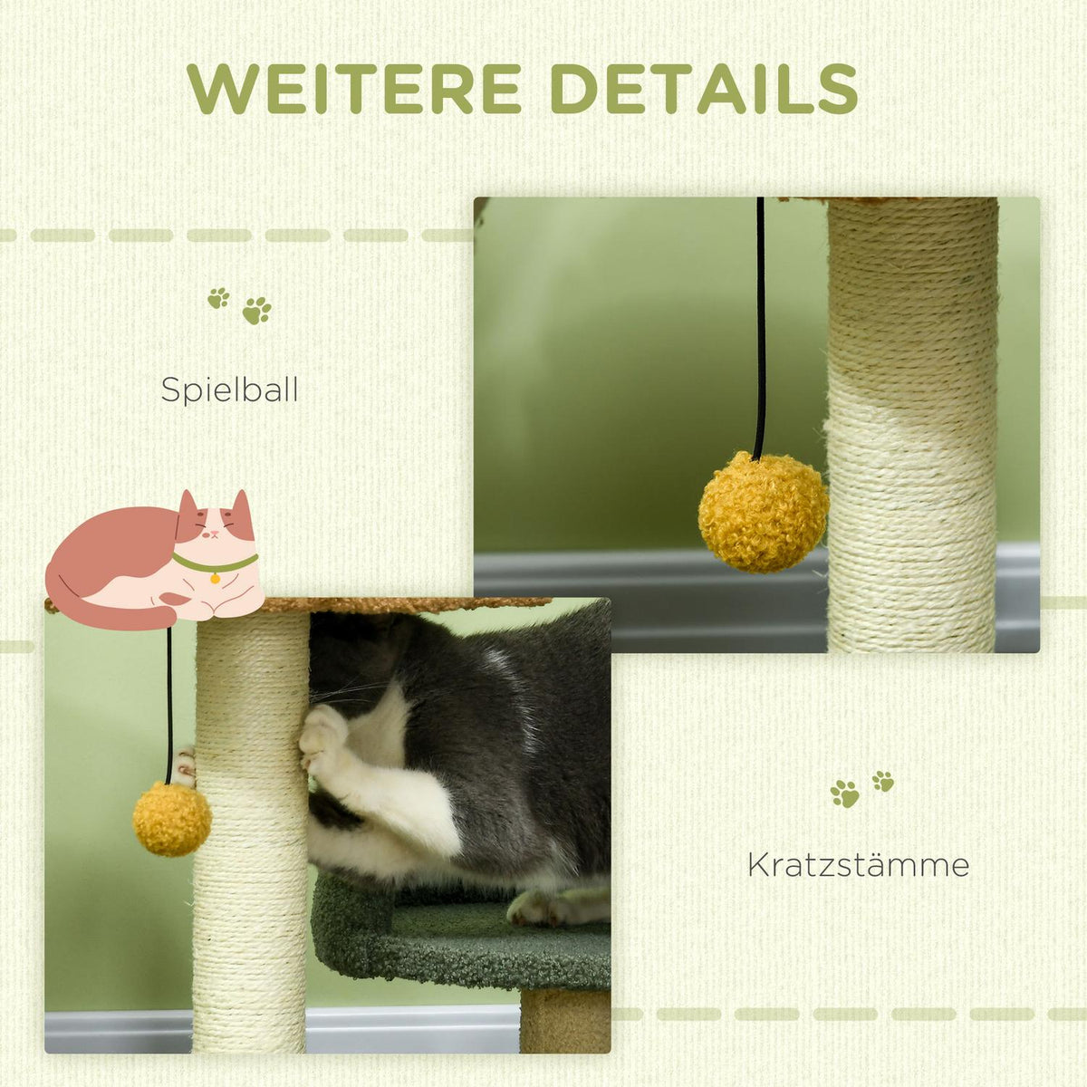 Scratching Post 52 Cm Cat Scratching Post With 2 Levels, Toy Ball, Sisal, For Indoor