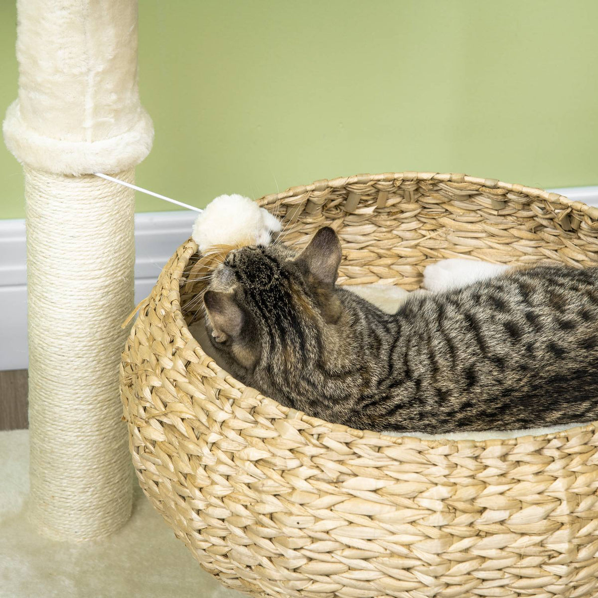 Scratching Post 72 Cm High Climbing Tree With 2 Cat Beds & Play Ball, Sisal Columns, Beige + Cream White