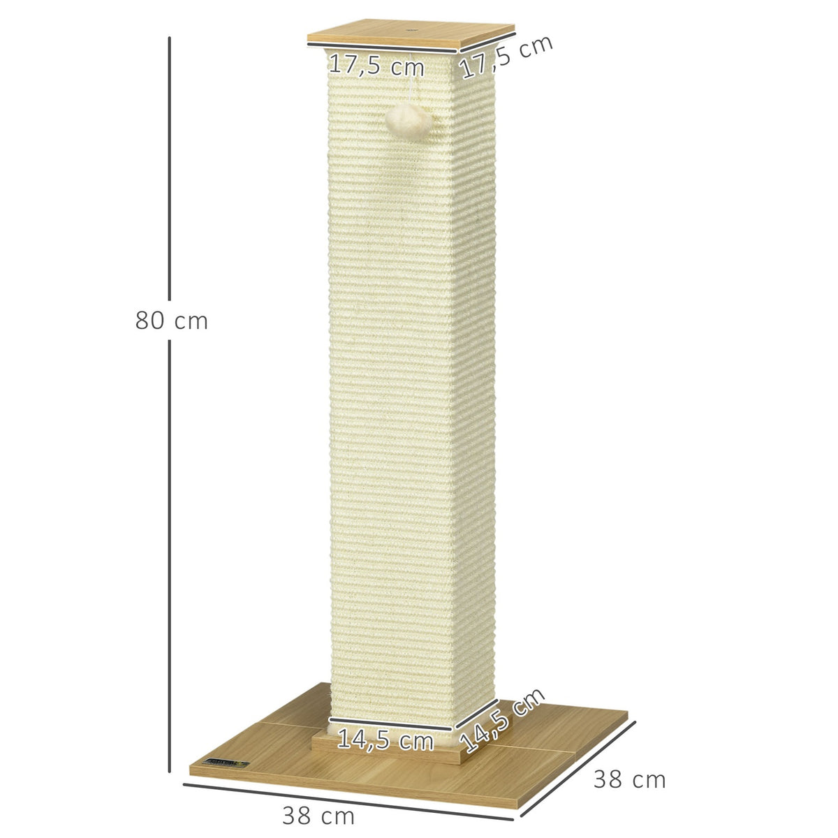 Scratching Post 80Cm High Scratching Post With Play Ball, Sisal Rope Scratching Post, Scratching Board, In Oak + Cream White, For Cats