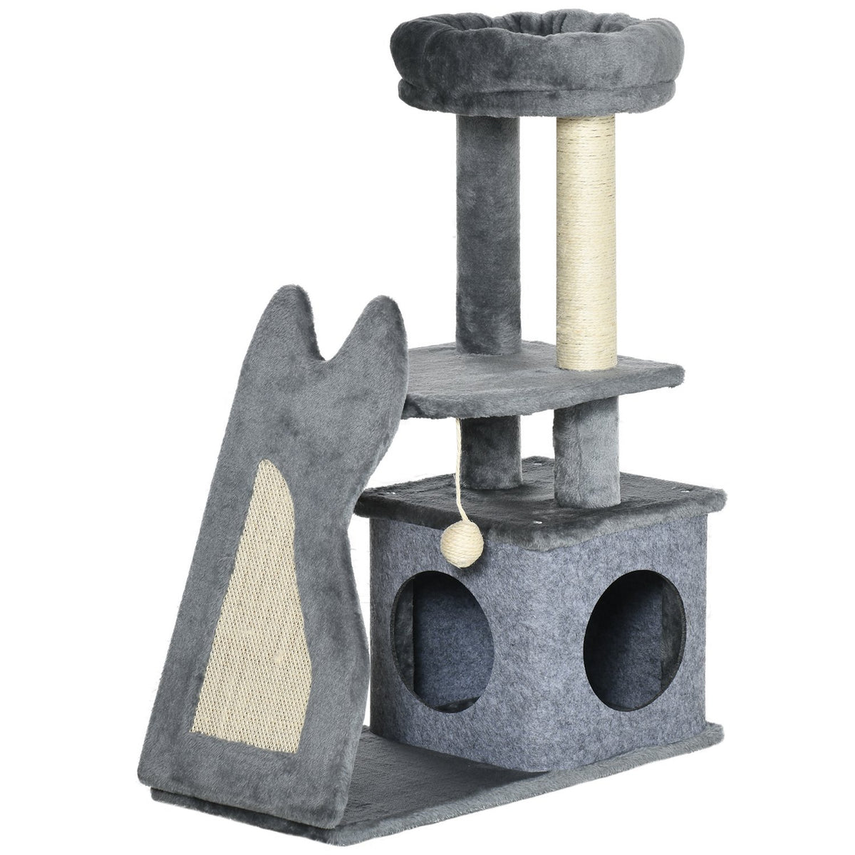 Scratching Post 83H Cm Cat Tree With Scratching Board & Cat Cave, Climbing Tree With Platforms & Ramp, Cat Toy, Grey+Cream White