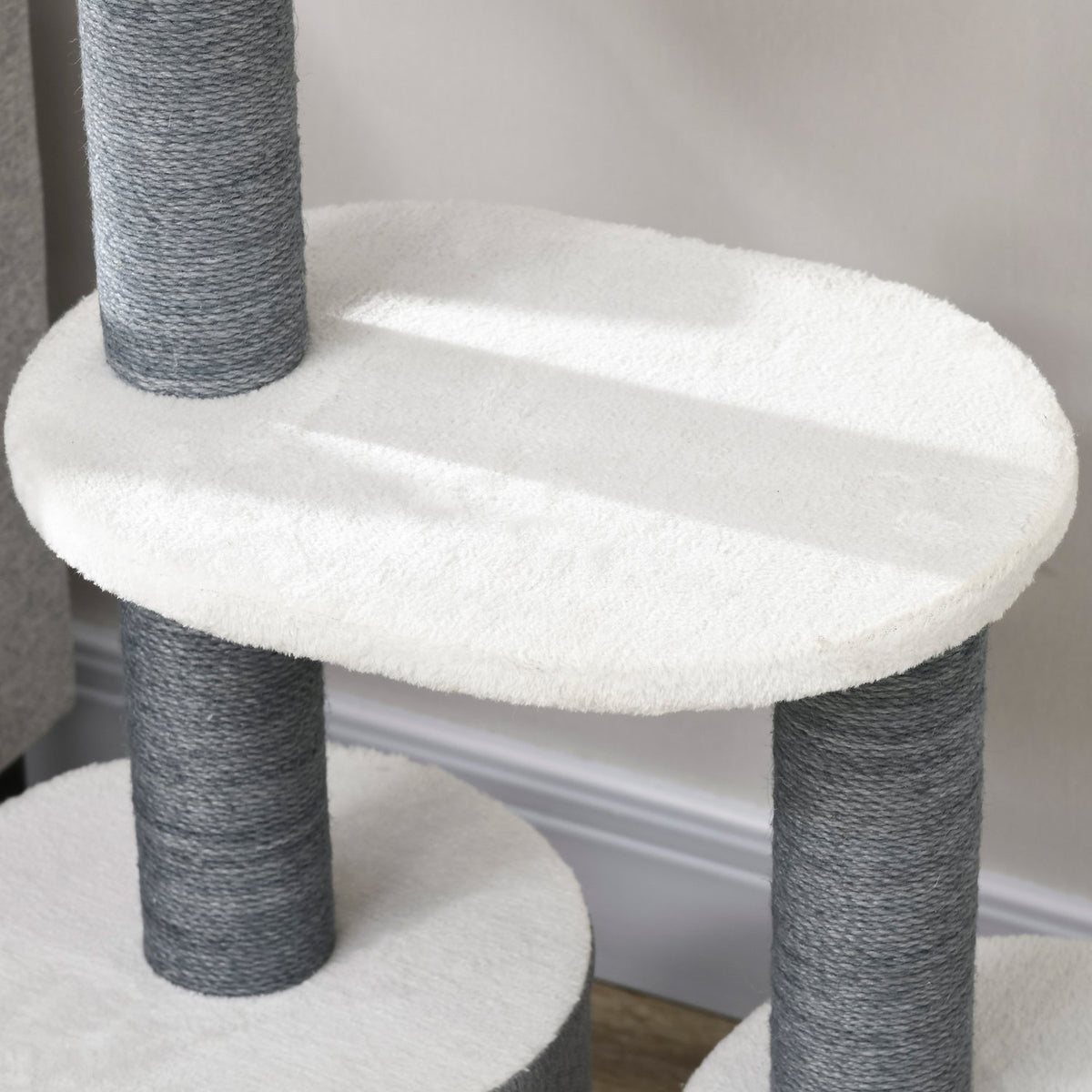 Scratching Post 98Cm Stable Cat Tree With Scratching Board & Cat Cave, 3 Platforms, Cat Furniture In Grey+White
