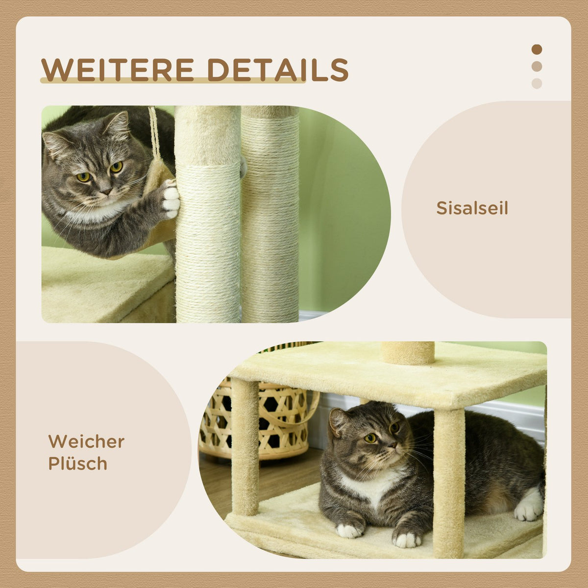 Scratching Post 99Cm Cozy Cat Tree With Hanging Bed & Cat Cave, 2 Platforms, For Cats, Plush, Beige