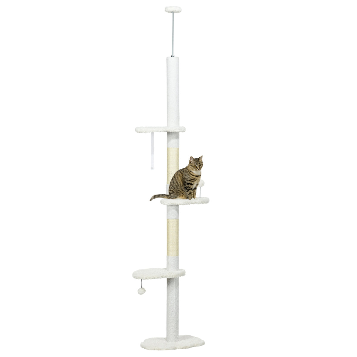 Scratching Post, Cat Tree Ceiling High, Cat Scratching Post, 225-255 Cm, Climbing Tree With Play Ball, Jute Rope Post, Hammock, Cat Ladder