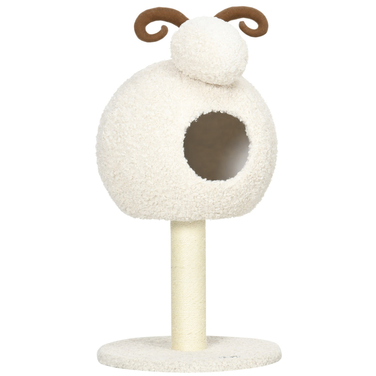 Scratching Post, Cat Tree With Cat Cave, Cat Scratching Post In Goat Design, Climbing Tree With Sisal Rope Posts, Cat Furniture, Cream White, 80Cm
