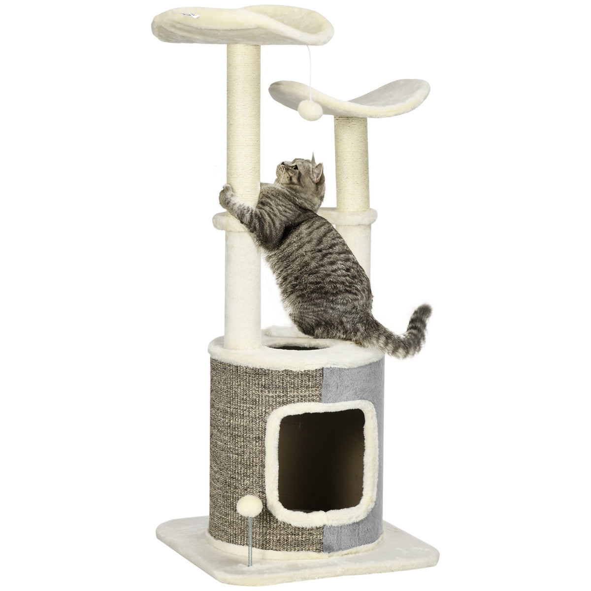 Scratching Post, Climbing Post With Cat Cave, Cat Post With Platform, Cat Scratching Post, Cat Furniture With Play Ball, Activity Scratching Posts, Cream White