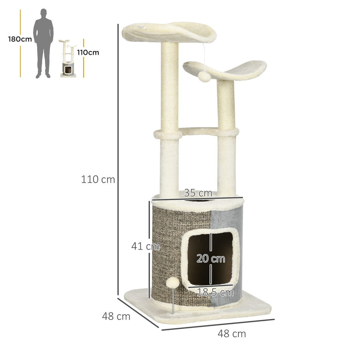 Scratching Post, Climbing Post With Cat Cave, Cat Post With Platform, Cat Scratching Post, Cat Furniture With Play Ball, Activity Scratching Posts, Cream White