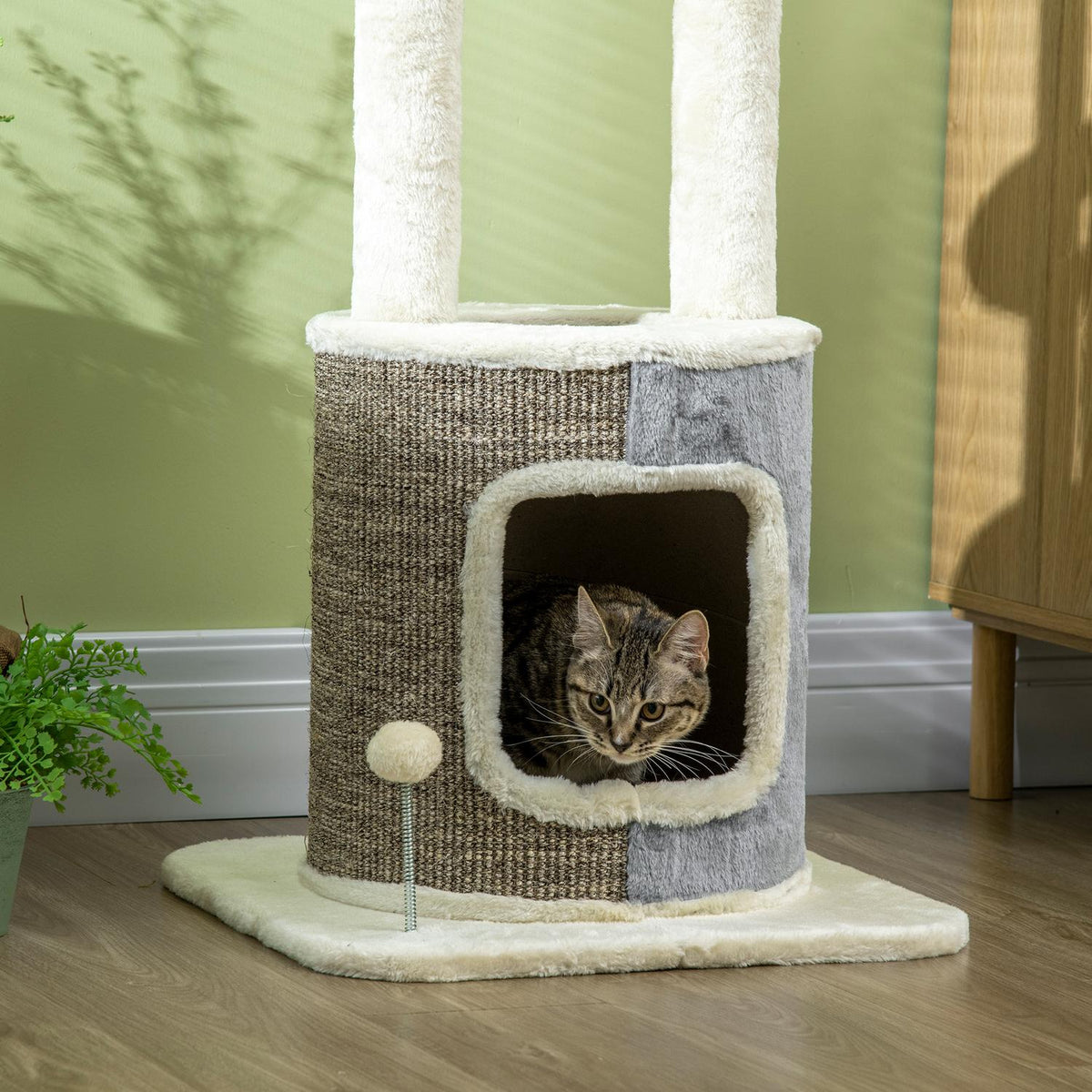 Scratching Post, Climbing Post With Cat Cave, Cat Post With Platform, Cat Scratching Post, Cat Furniture With Play Ball, Activity Scratching Posts, Cream White