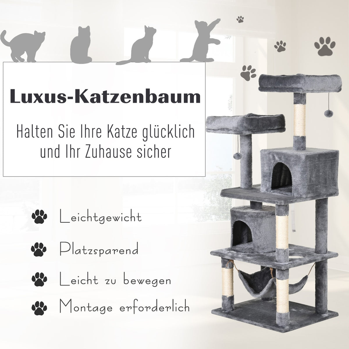Scratching Post Climbing Tree With Cat Cave, Sisal Posts, 60X50X145Cm
