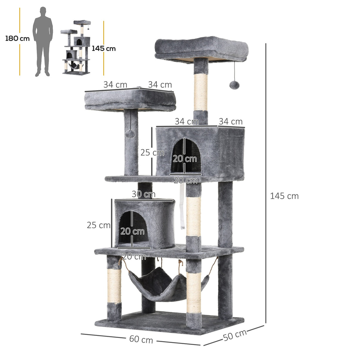 Scratching Post Climbing Tree With Cat Cave, Sisal Posts, 60X50X145Cm