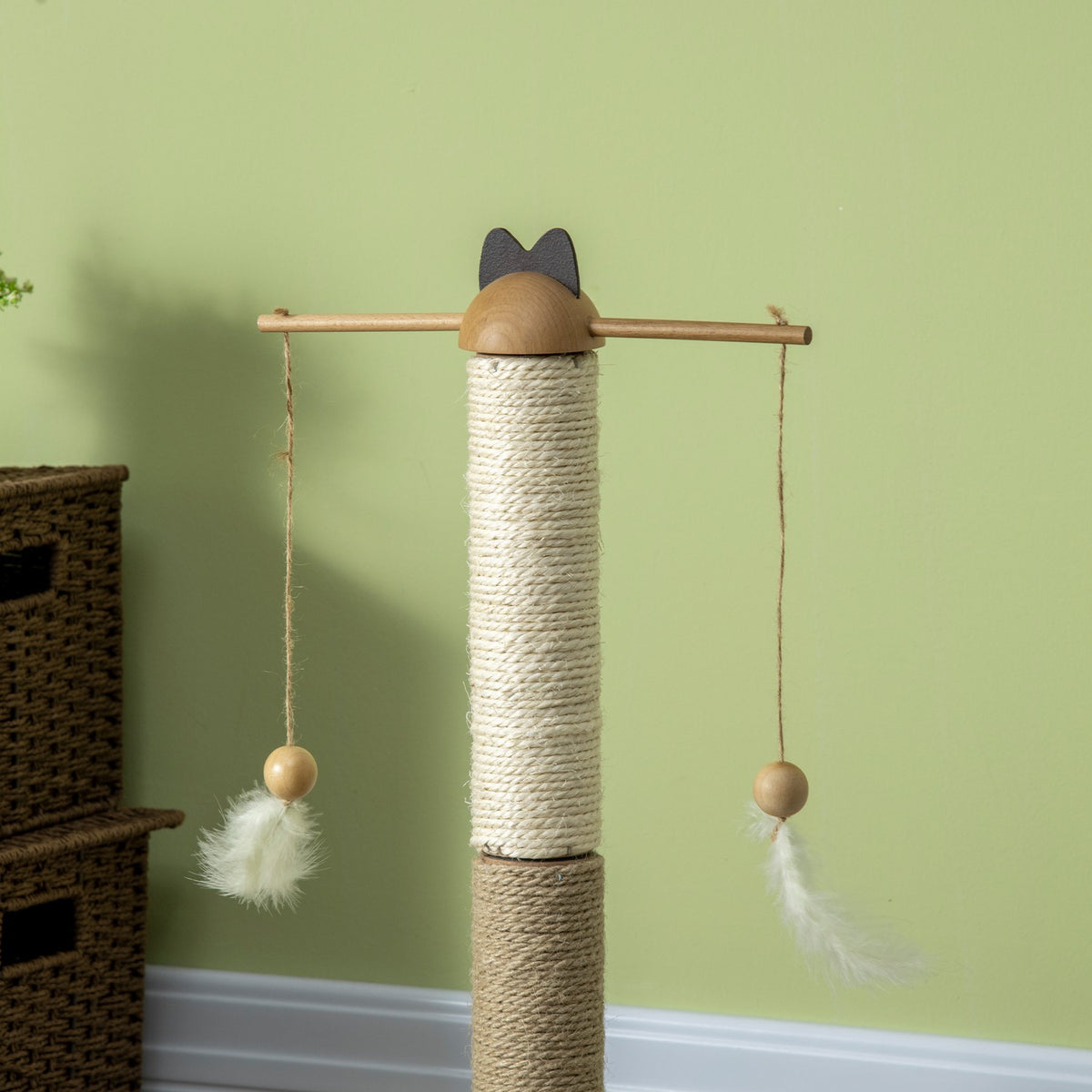 Scratching Post Climbing Tree With Scratching Board & Ball Toy, Cat Furniture Made Of Natural Wood, 56 Cm
