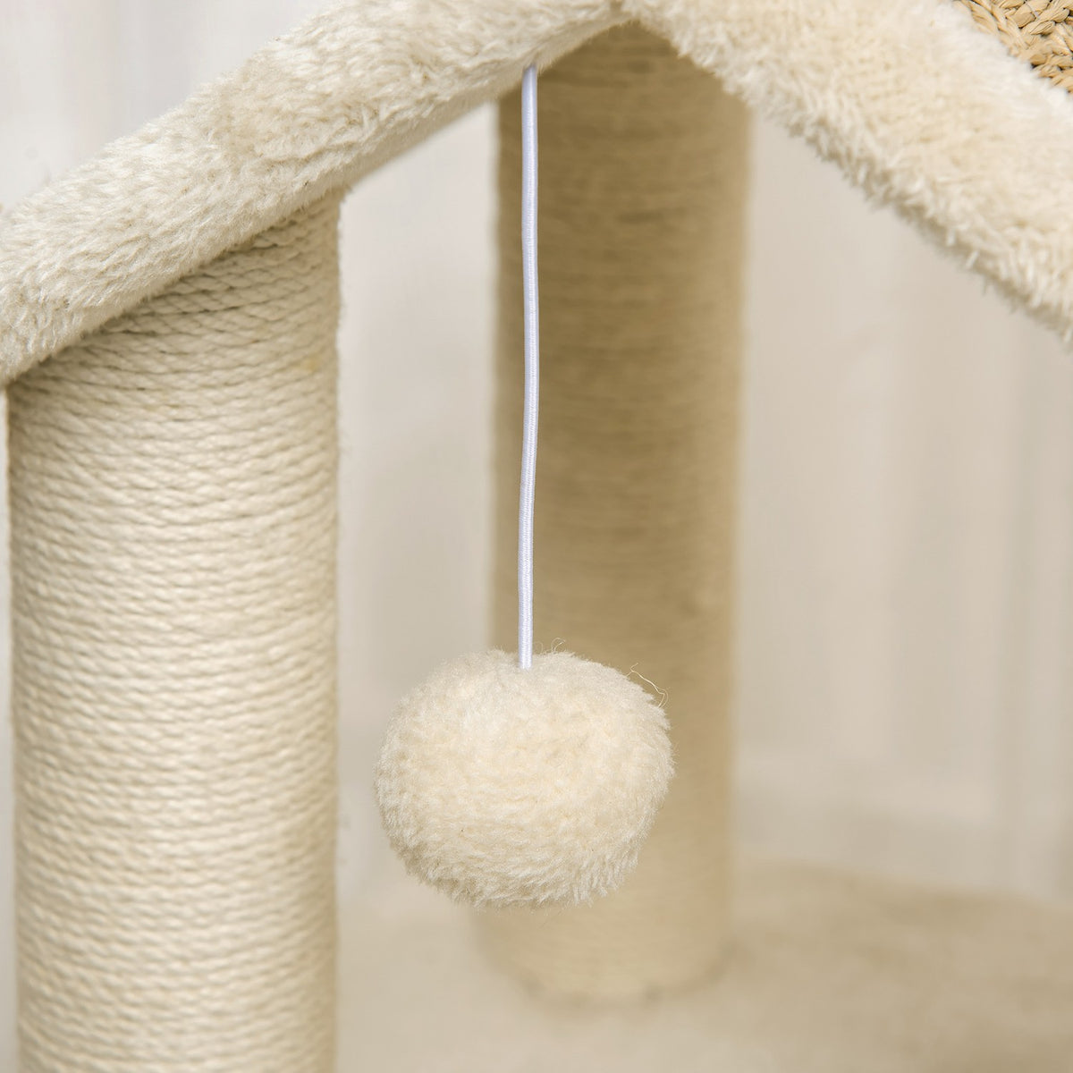 Scratching Post Large Cat Tree 130Cm, With Cat Cave & Play Balls, Jute Trunks, Khaki + Beige, Chipboard Plush