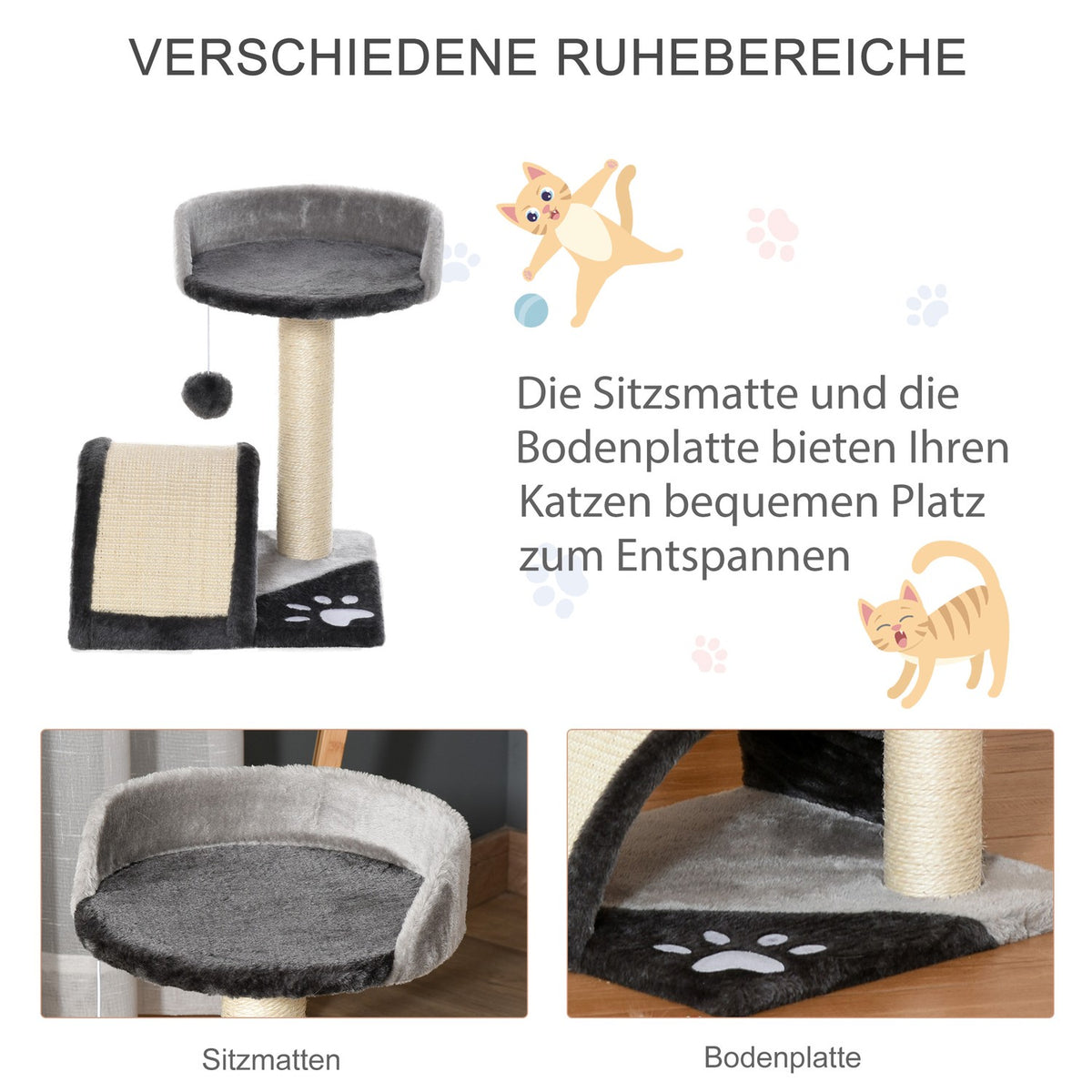 Scratching Post Play Balls & Sisal Rope Scratching Poles, Stable Cat Tree, Gray, 35.5X37X46Cm