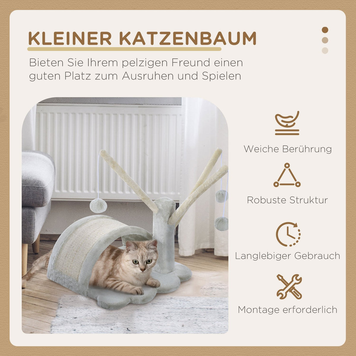 Scratching Post Stable Cat Scratching Post With Sisal, Climbing Tree For Cats, Light Grey