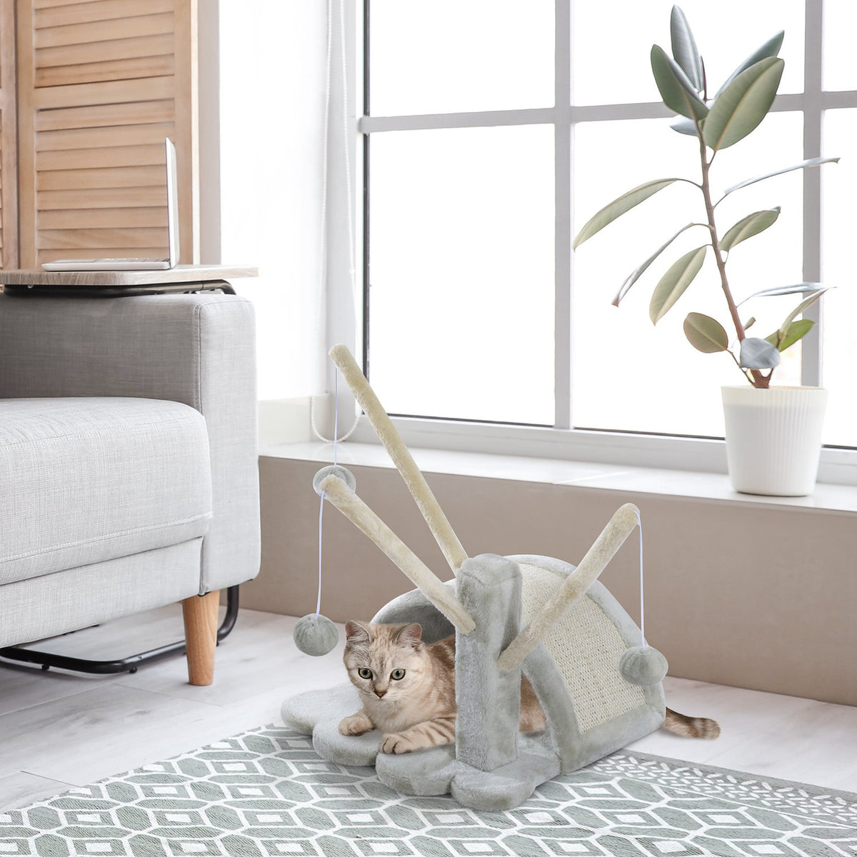 Scratching Post Stable Cat Scratching Post With Sisal, Climbing Tree For Cats, Light Grey