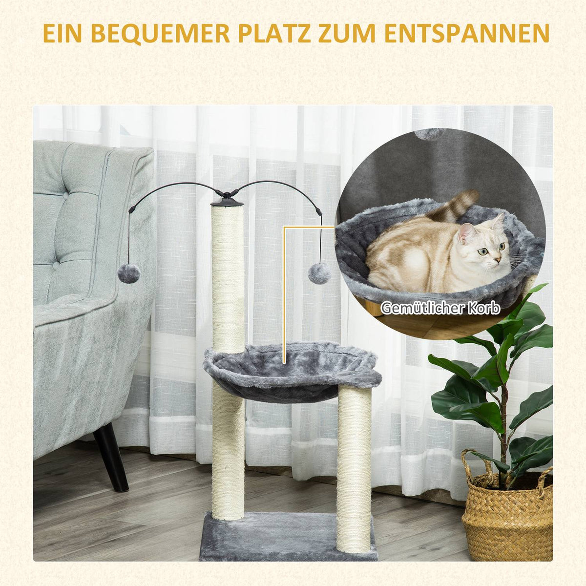 Scratching Post With Hammock Cat Tree Climbing Tree For Cats With Spin Ball Gray 39.5X39.5X83 Cm