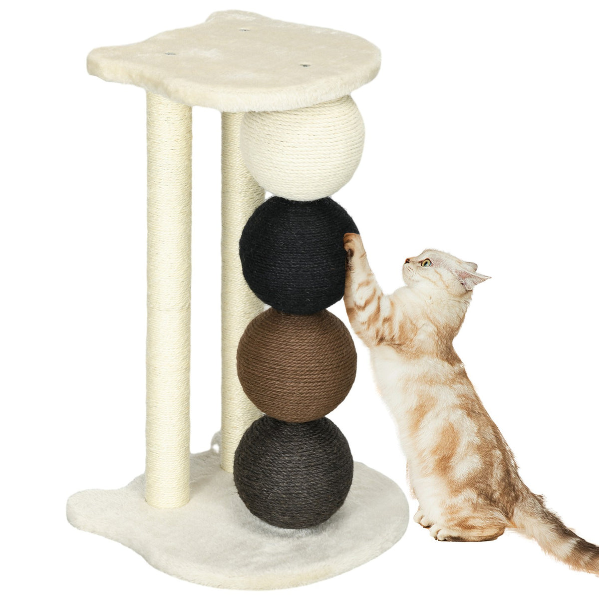 Scratching Post With Platform, 2 Sisal Posts, 4 Sisal Balls, E1 Chipboard, Compact, 38X38X64Cm