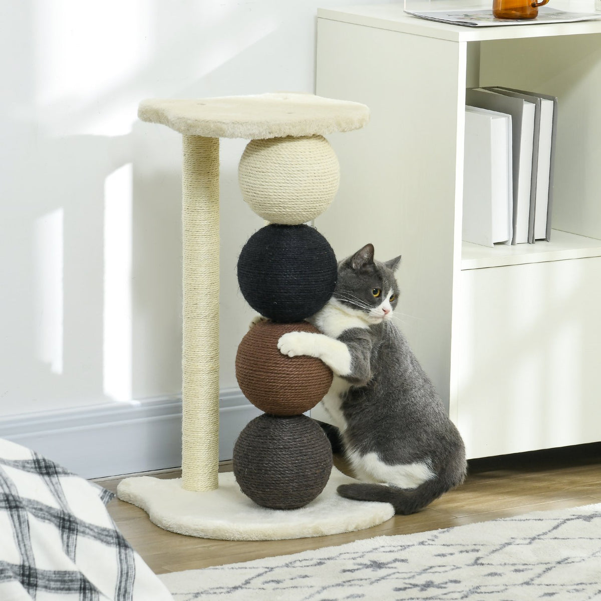 Scratching Post With Platform, 2 Sisal Posts, 4 Sisal Balls, E1 Chipboard, Compact, 38X38X64Cm