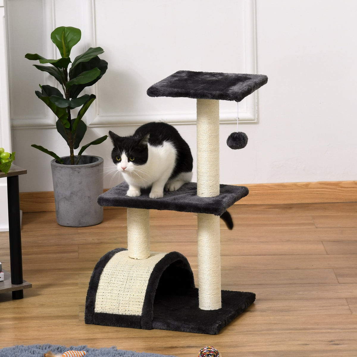 Scratching Post With Scratching Board, Dark Gray, E1 Mdf Sisal Plush, 40X35X72Cm