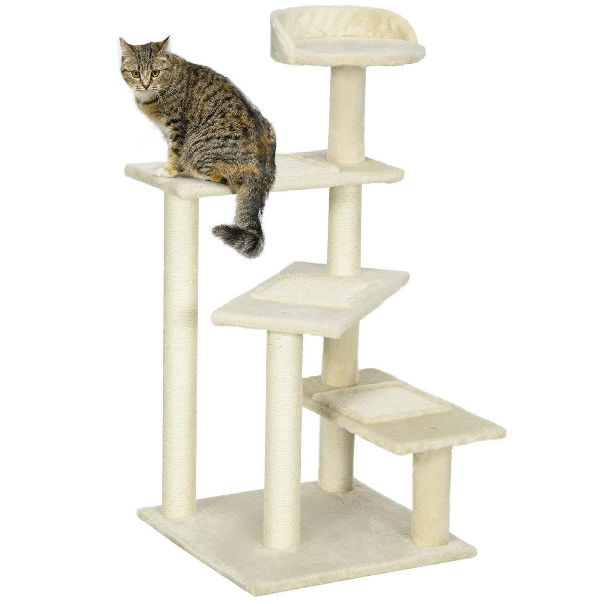 Scratching Post With Sisal Columns, Cat Scratching Post, Cat Climbing Tree, Cat Tree, Beige, 50 X 50 X 100 Cm