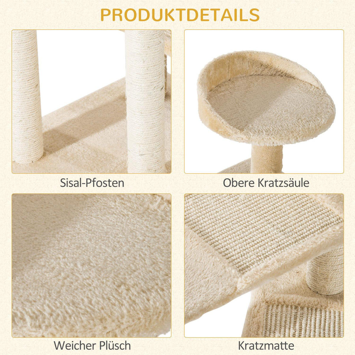 Scratching Post With Sisal Columns, Cat Scratching Post, Cat Climbing Tree, Cat Tree, Beige, 50 X 50 X 100 Cm
