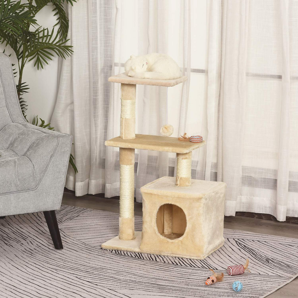 Scratching Post With Sisal, Soft Plush, Scratching Board, Stable, E1 Class Chipboard, 50X30X80Cm