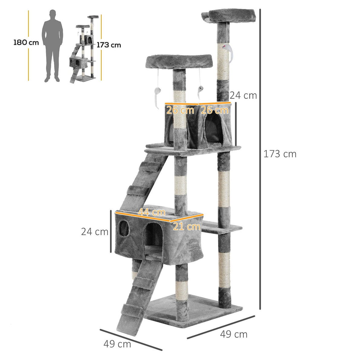 Scratching Post Xxl Cat Cave Ladder Climbing Tree Multi-Level Gray 50X50X170Cm