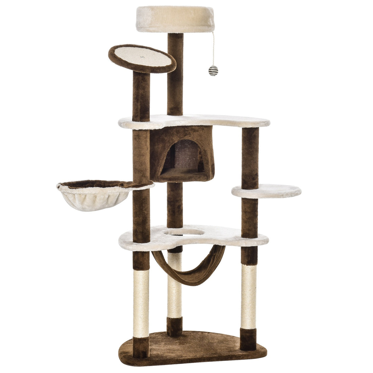 Scratching Post Xxl With Cat Cave & Hammock Multi-Level Cat Tree Multi-Activity Center, Plush, Brown, 213X91X122Cm