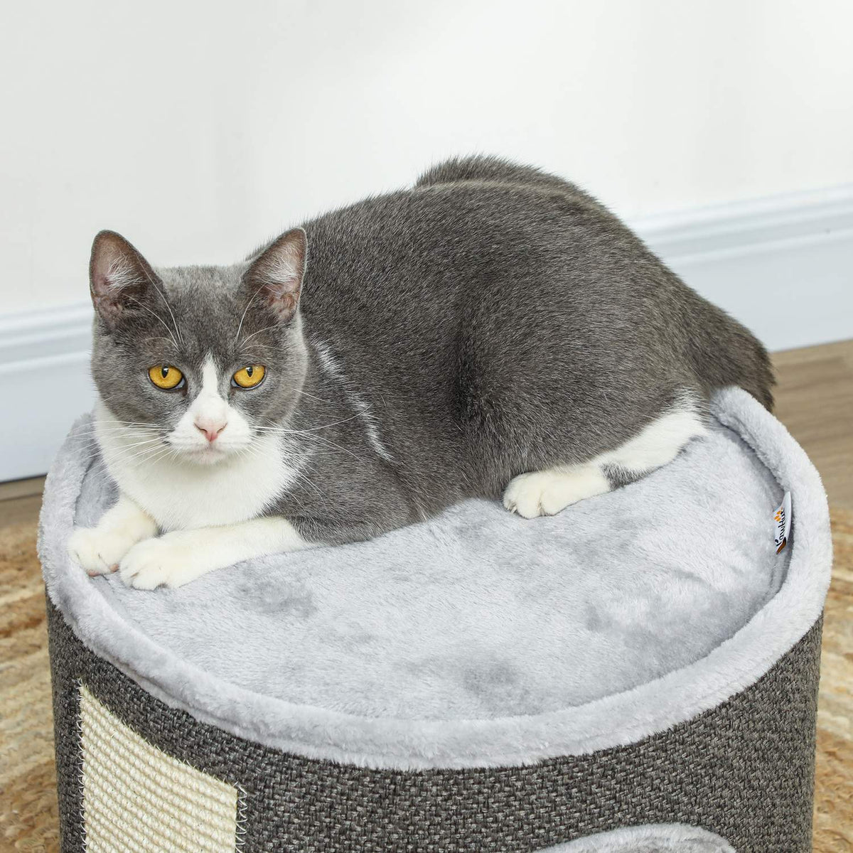 Scratching barrel, 30 cm high cat barrel with cave, scratching post, cat tower made of sisal, for cats up to 5 kg, dark gray