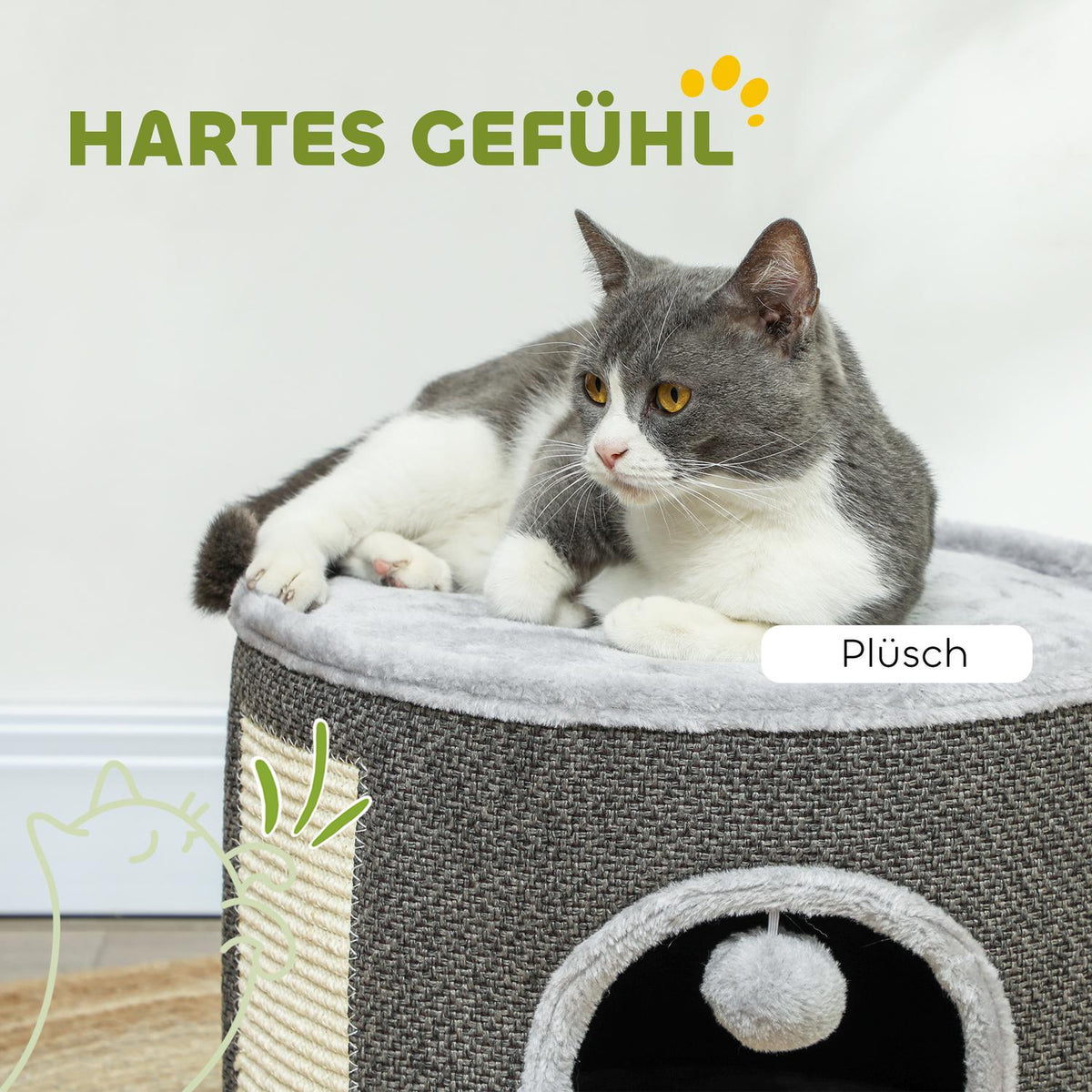Scratching barrel, 30 cm high cat barrel with cave, scratching post, cat tower made of sisal, for cats up to 5 kg, dark gray