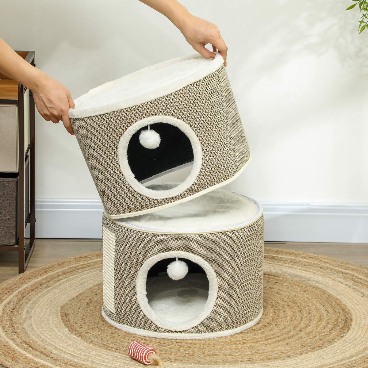Scratching barrel, 56 cm high cat barrel with cave, scratching post, cat tower made of sisal, for cats up to 5 kg, dark gray