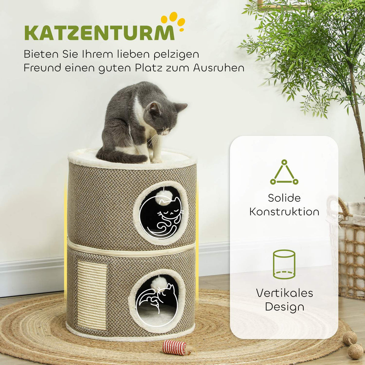 Scratching barrel, 56 cm high cat barrel with cave, scratching post, cat tower made of sisal, for cats up to 5 kg, dark gray
