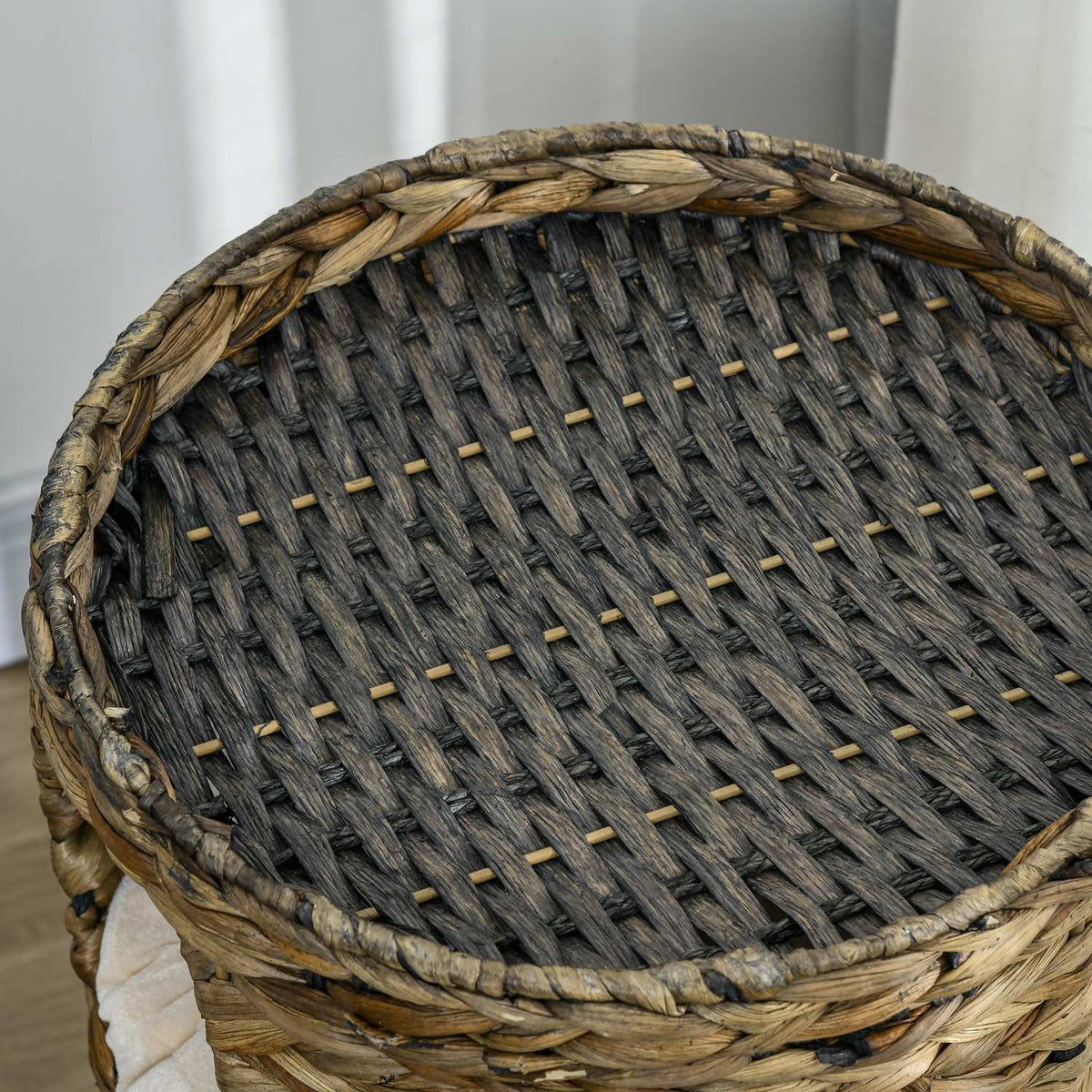 Scratching barrel, 73 cm high cat barrel with 3 caves, cushions, scratching post with cat bed, cat tower made of water hyacinth, dark brown