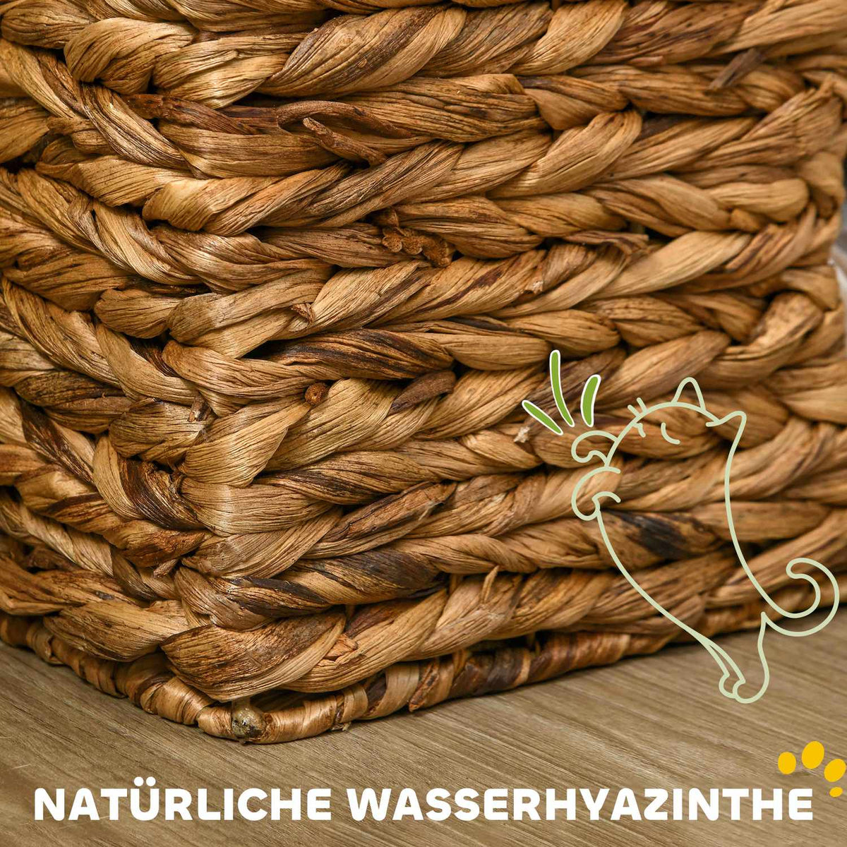 Scratching barrel, 76 cm high cat barrel with 3 caves, washable cushions, scratching post, cat tower made of water hyacinth, light brown
