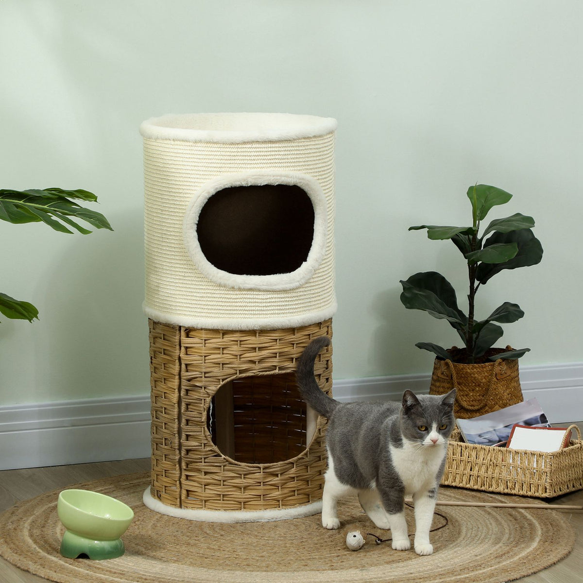 Scratching barrel 80 cm high Ø 40 cm three-tiered cat barrel with plush rim, cat cave cream white