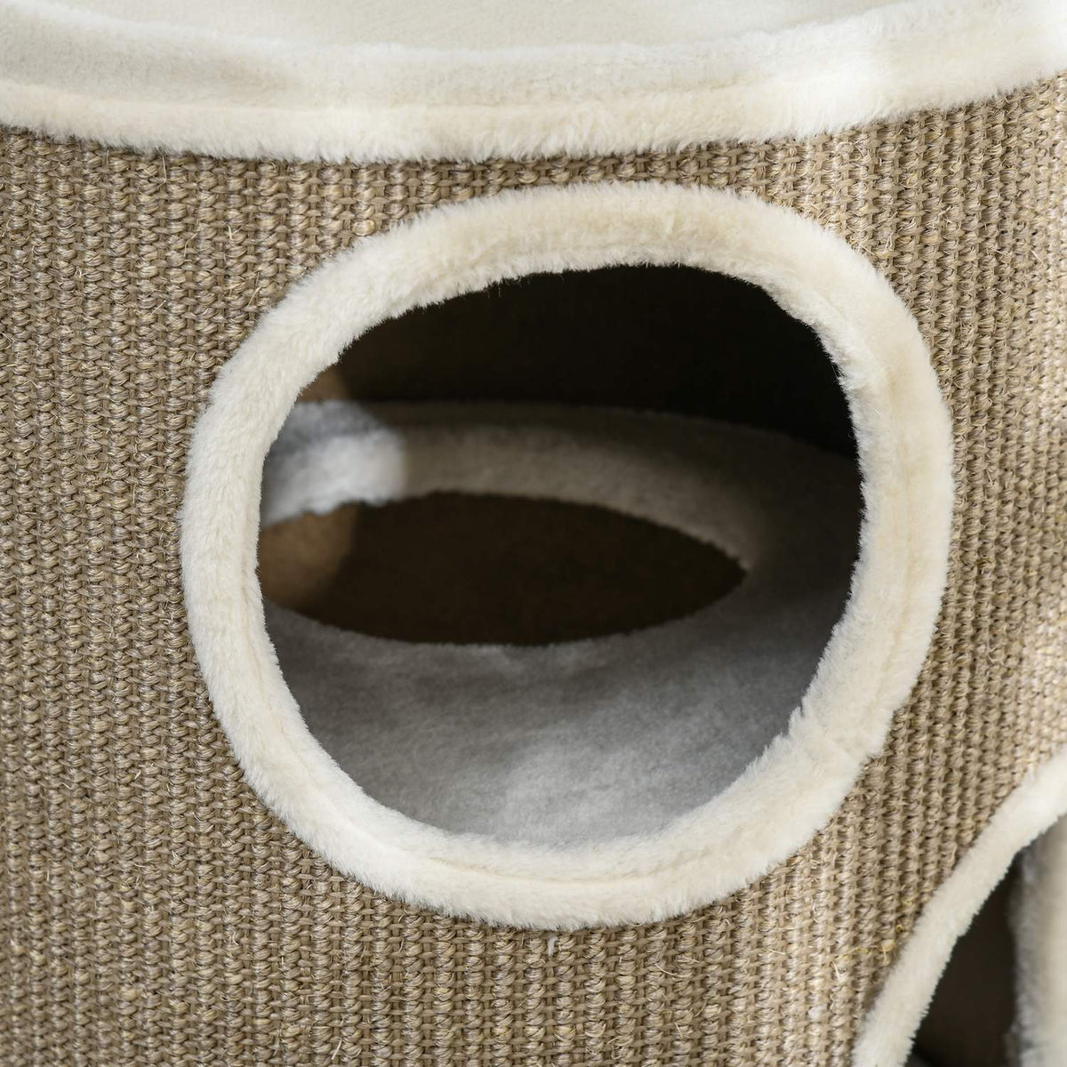 Scratching barrel, height 70 cm, play barrel for cats, 3 levels, cat scratching post with 3 caves, cat tree, scratching tower, sisal, plush