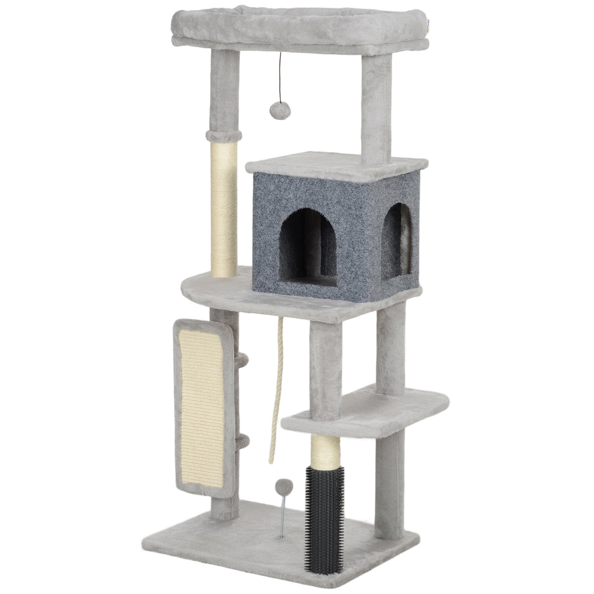Scratching post 132 cm cat tree with cat cave, play ball, cat scratching post with sisal scratching posts, for cats up to 6 kg, light gray