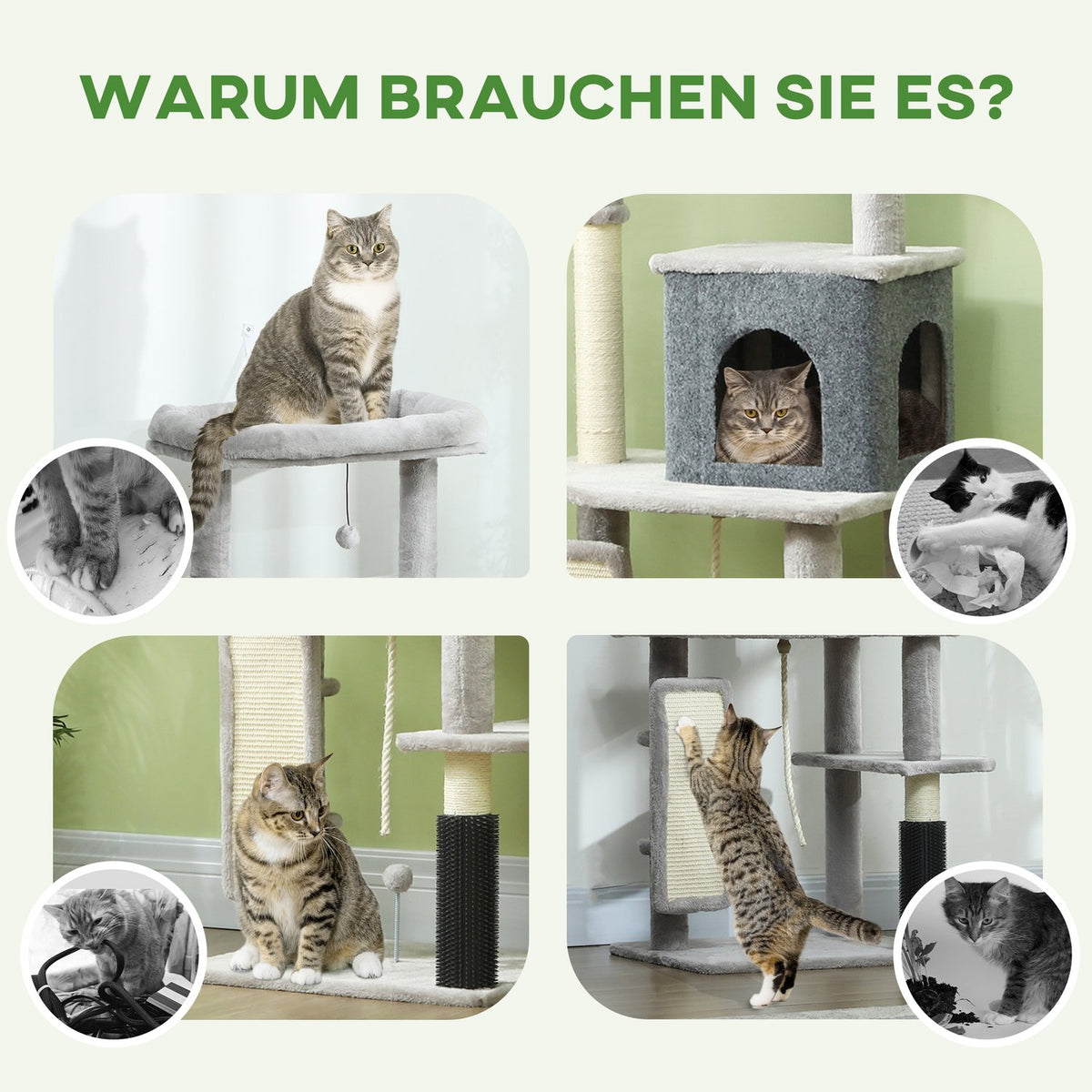 Scratching post 132 cm cat tree with cat cave, play ball, cat scratching post with sisal scratching posts, for cats up to 6 kg, light gray