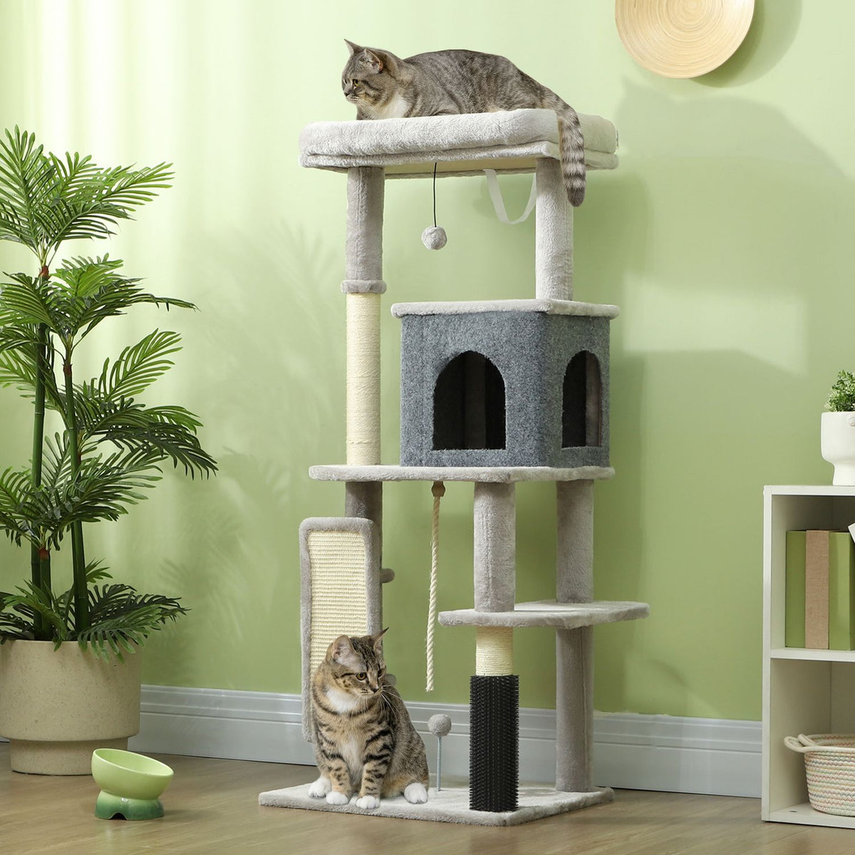 Scratching post 132 cm cat tree with cat cave, play ball, cat scratching post with sisal scratching posts, for cats up to 6 kg, light gray