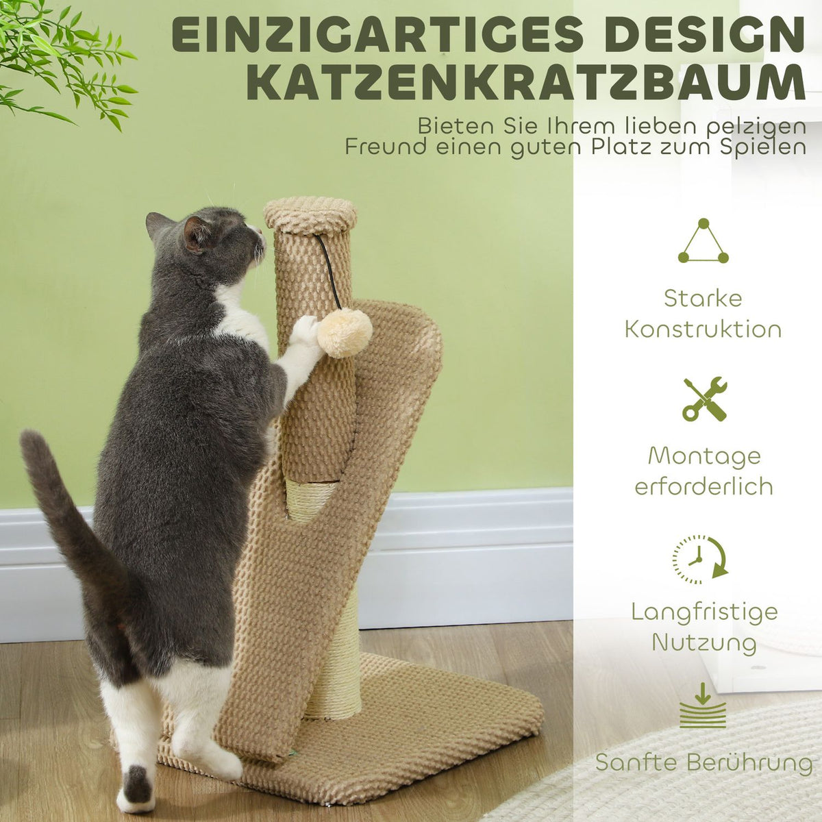 Scratching post, 54cm scratching post, sisal cat scratching post with play ball, scratching post for cats, cat scratching furniture, indoor, cream white