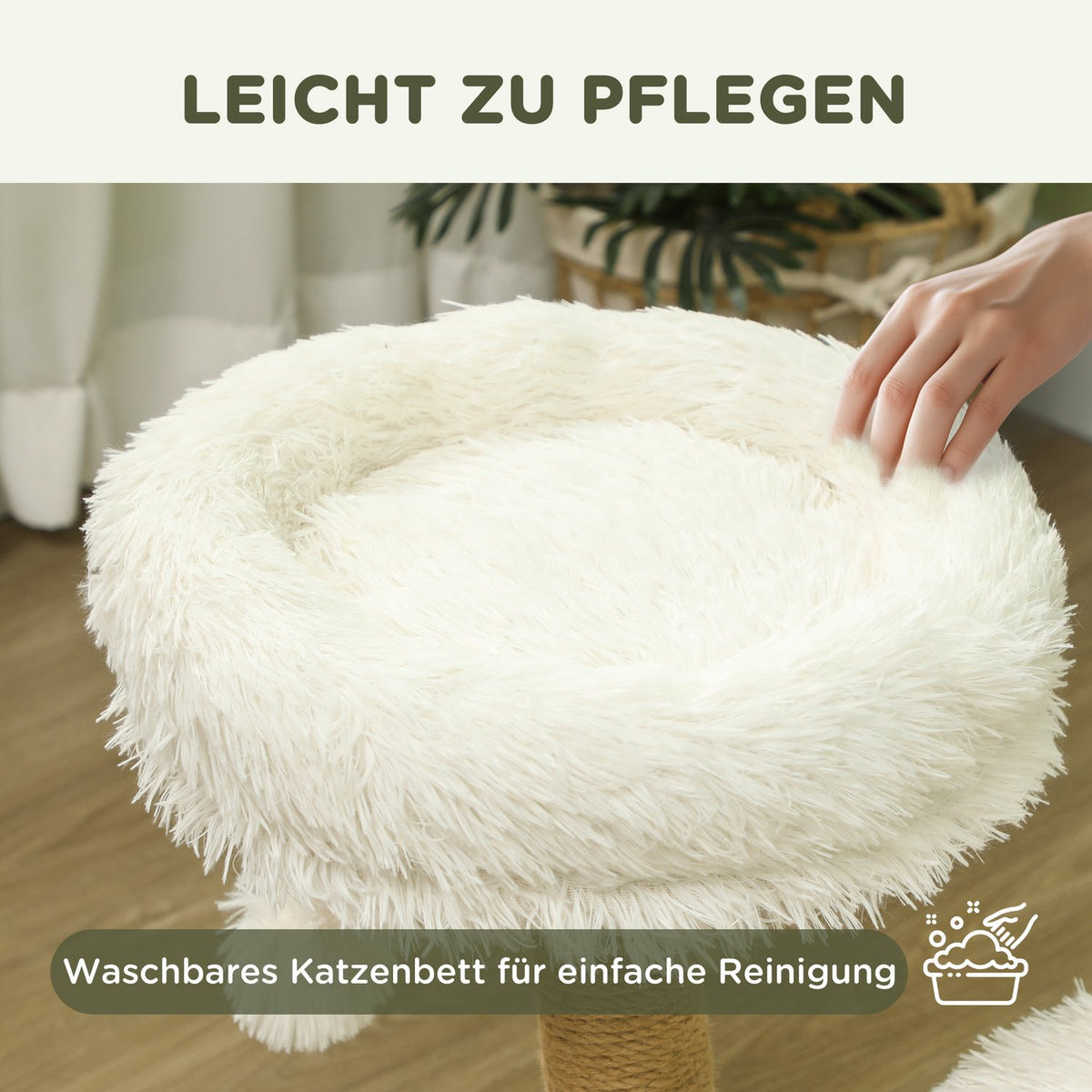 Scratching post 61.5 cm high cat scratching post with play ball, beds, cat tower with cat scratching board, for cats under 5 kg, pear wood, white