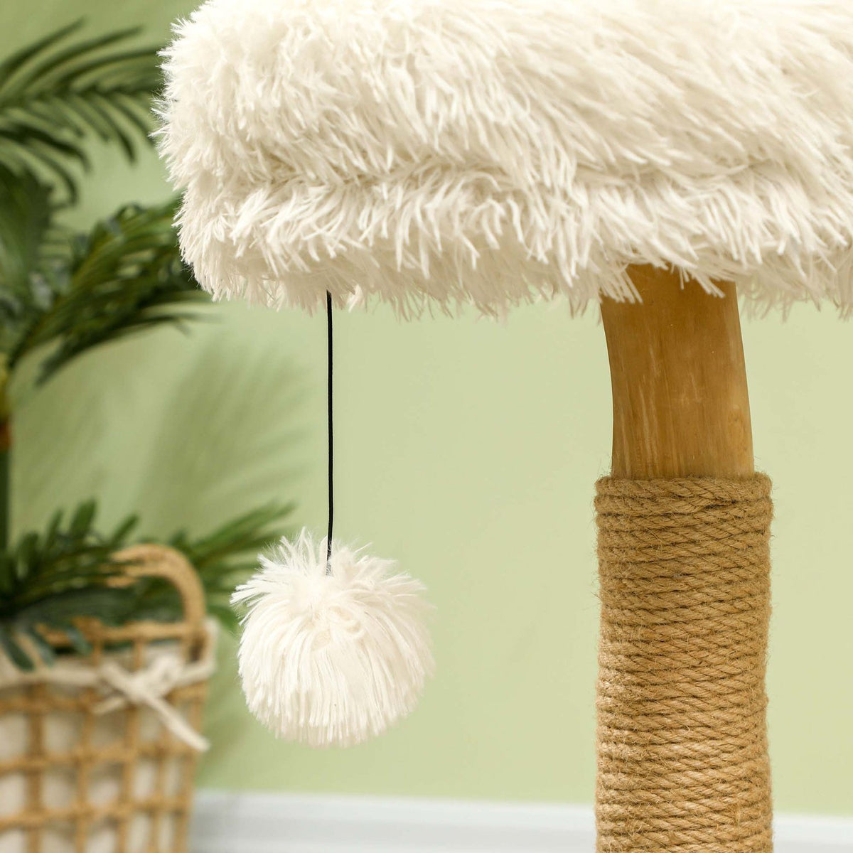 Scratching post 61.5 cm high cat scratching post with play ball, beds, cat tower with cat scratching board, for cats under 5 kg, pear wood, white