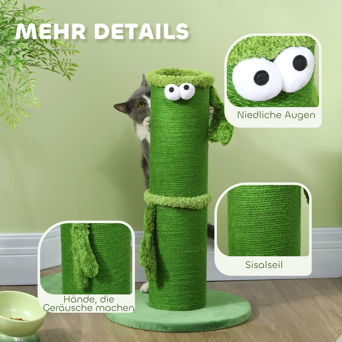 Scratching post, 63cm scratching post, sisal cat scratching post, scratching post for cats, cat scratching furniture, indoor, polyester, green
