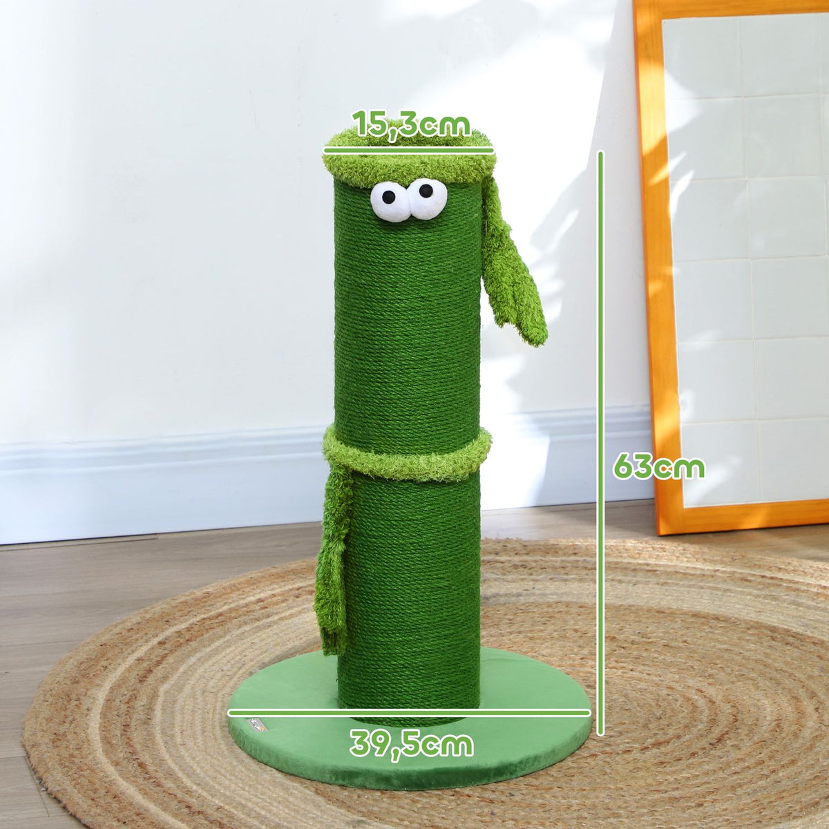 Scratching post, 63cm scratching post, sisal cat scratching post, scratching post for cats, cat scratching furniture, indoor, polyester, green