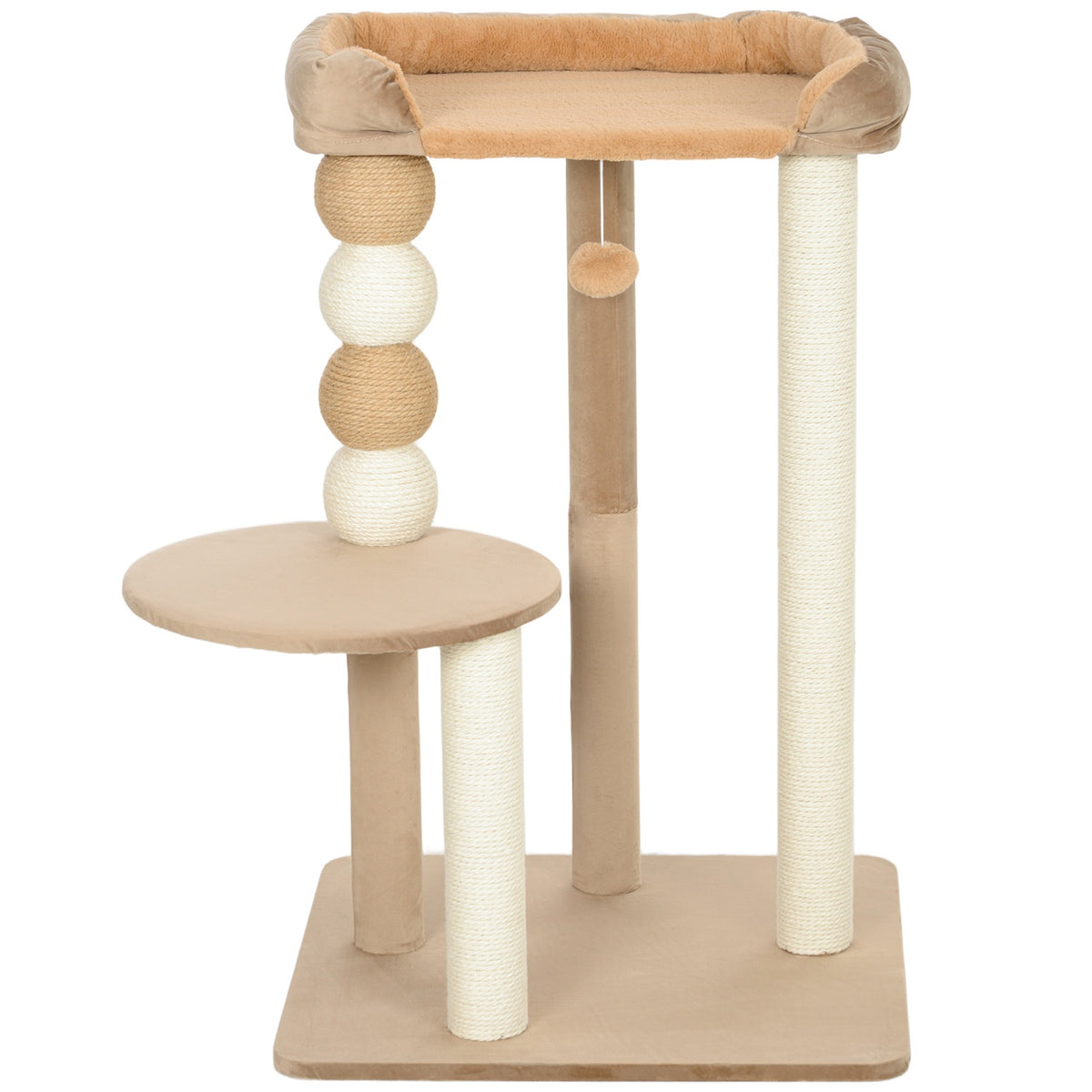 Scratching post 86 cm cat tree with jumping platform, bed, play ball, cat scratching post with jute scratching posts, for cats up to 7 kg, coffee