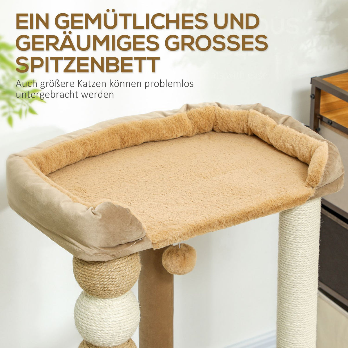 Scratching post 86 cm cat tree with jumping platform, bed, play ball, cat scratching post with jute scratching posts, for cats up to 7 kg, coffee