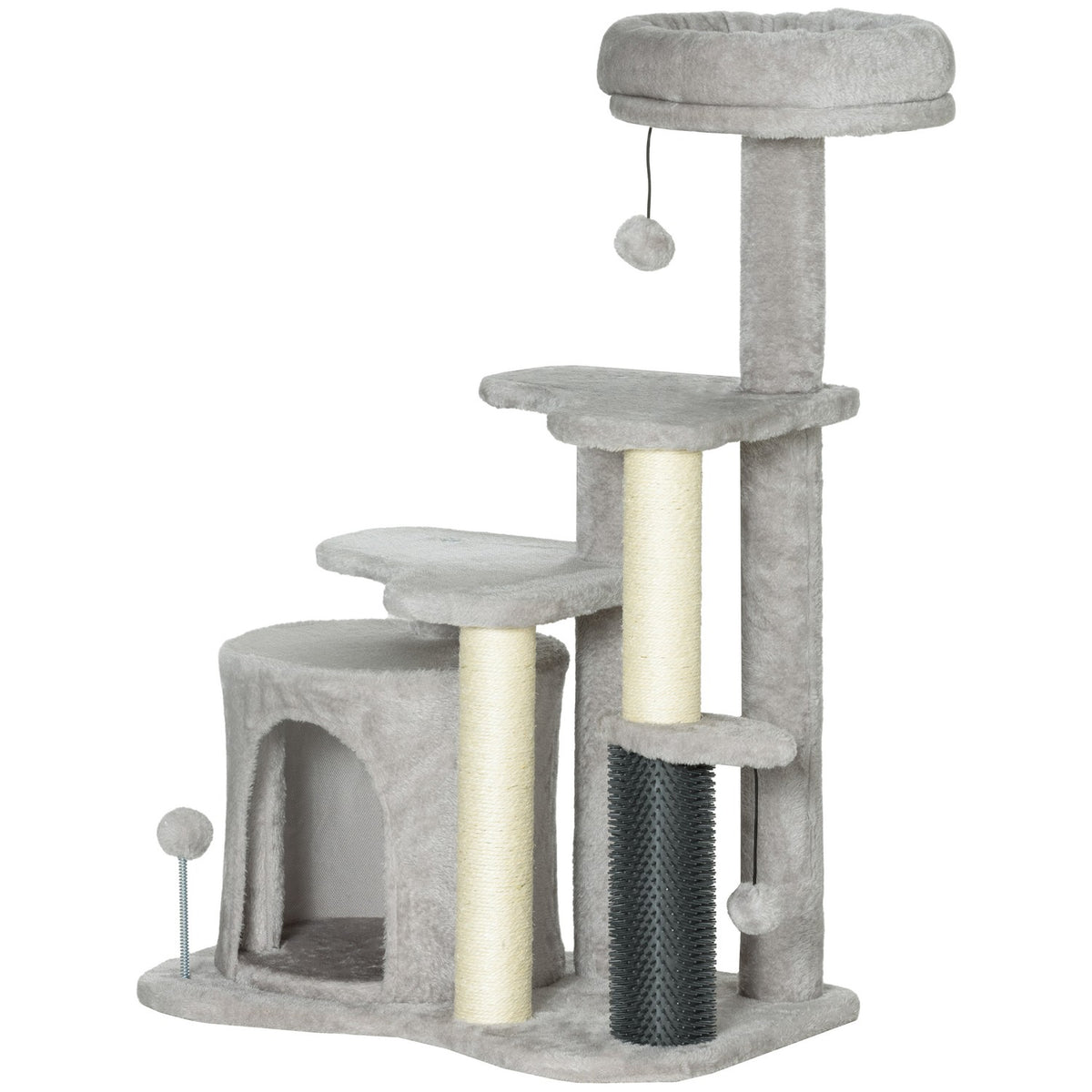 Scratching post 87 cm cat tree with cat cave, bed, play balls, cat scratching post with sisal scratching posts, for cats up to 5 kg, light gray