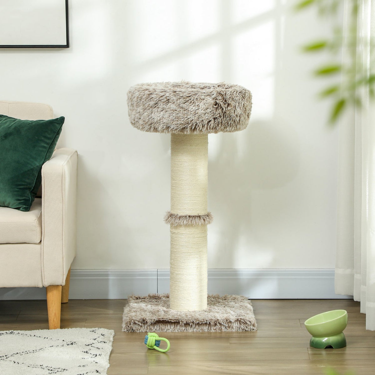 Scratching post 87 cm high cat tree with bed, thick trunk, cat scratching post with sisal scratching posts, for cats up to 6 kg, indoor, brown
