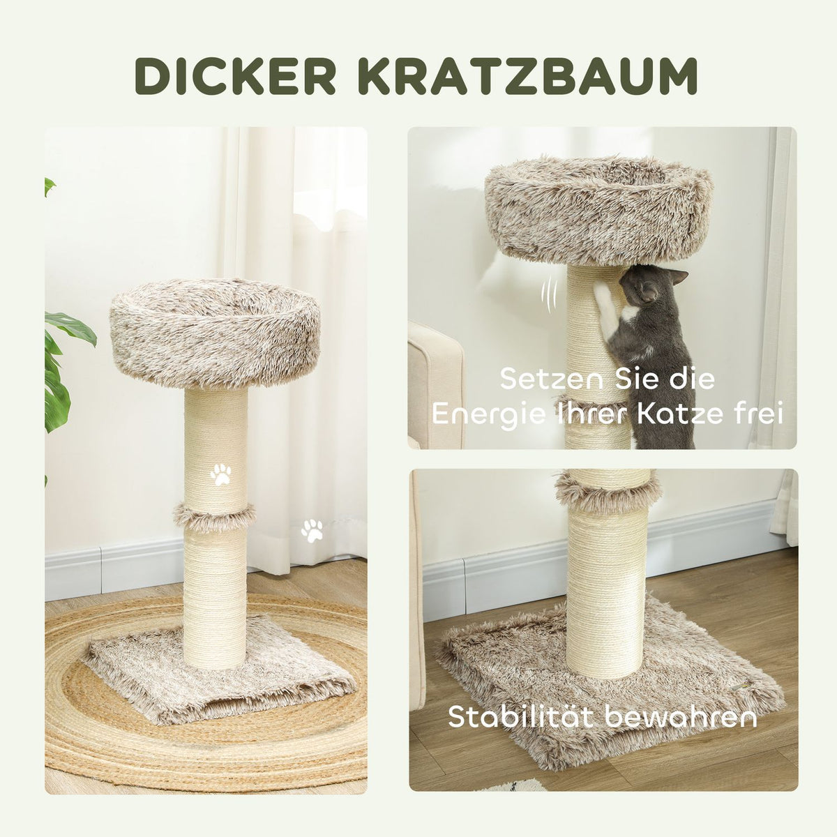 Scratching post 87 cm high cat tree with bed, thick trunk, cat scratching post with sisal scratching posts, for cats up to 6 kg, indoor, brown