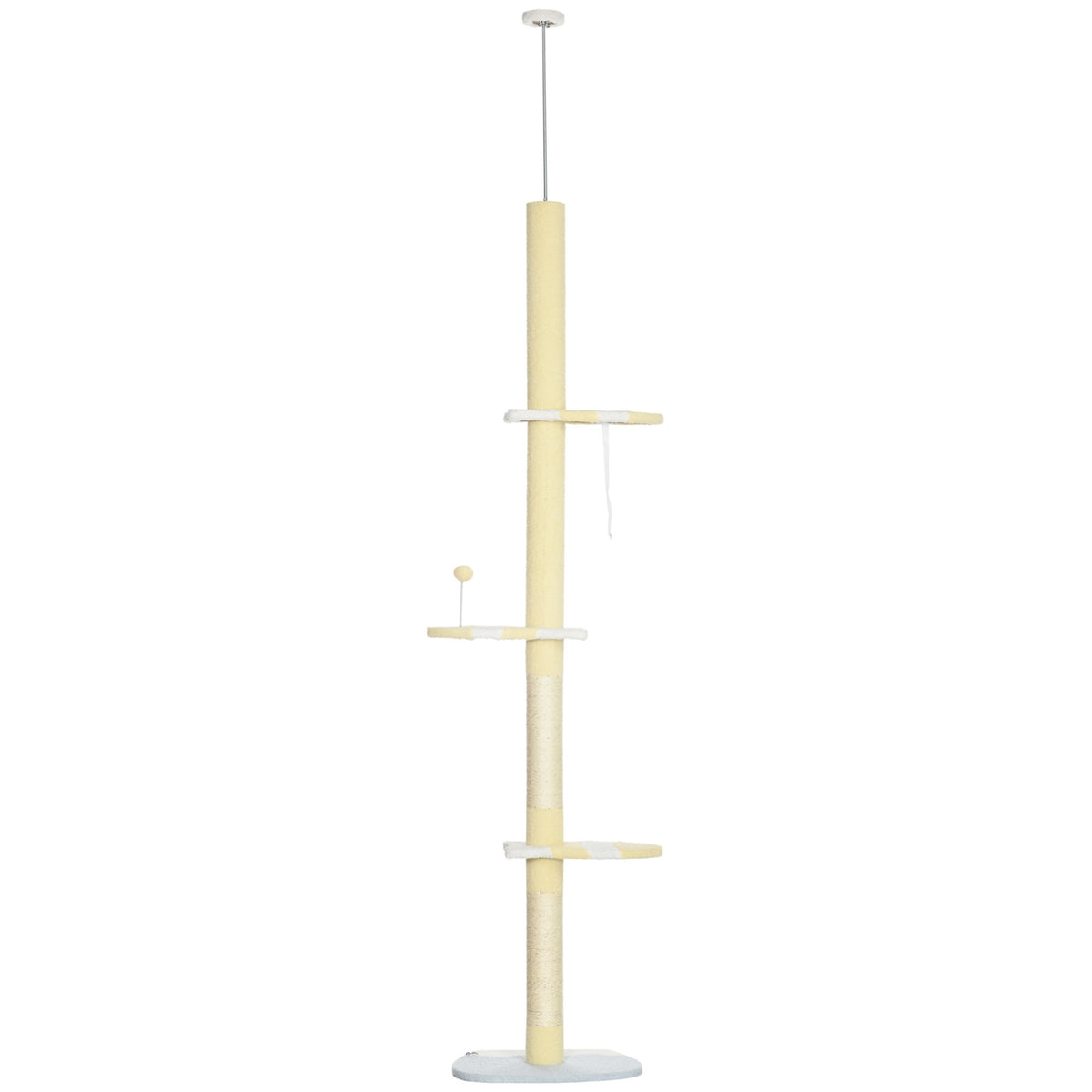 Scratching post, cat scratching post ceiling high, 220-260 cm, climbing tree with play ball, cat tree height adjustable, play tree with tip protection, plush, yellow
