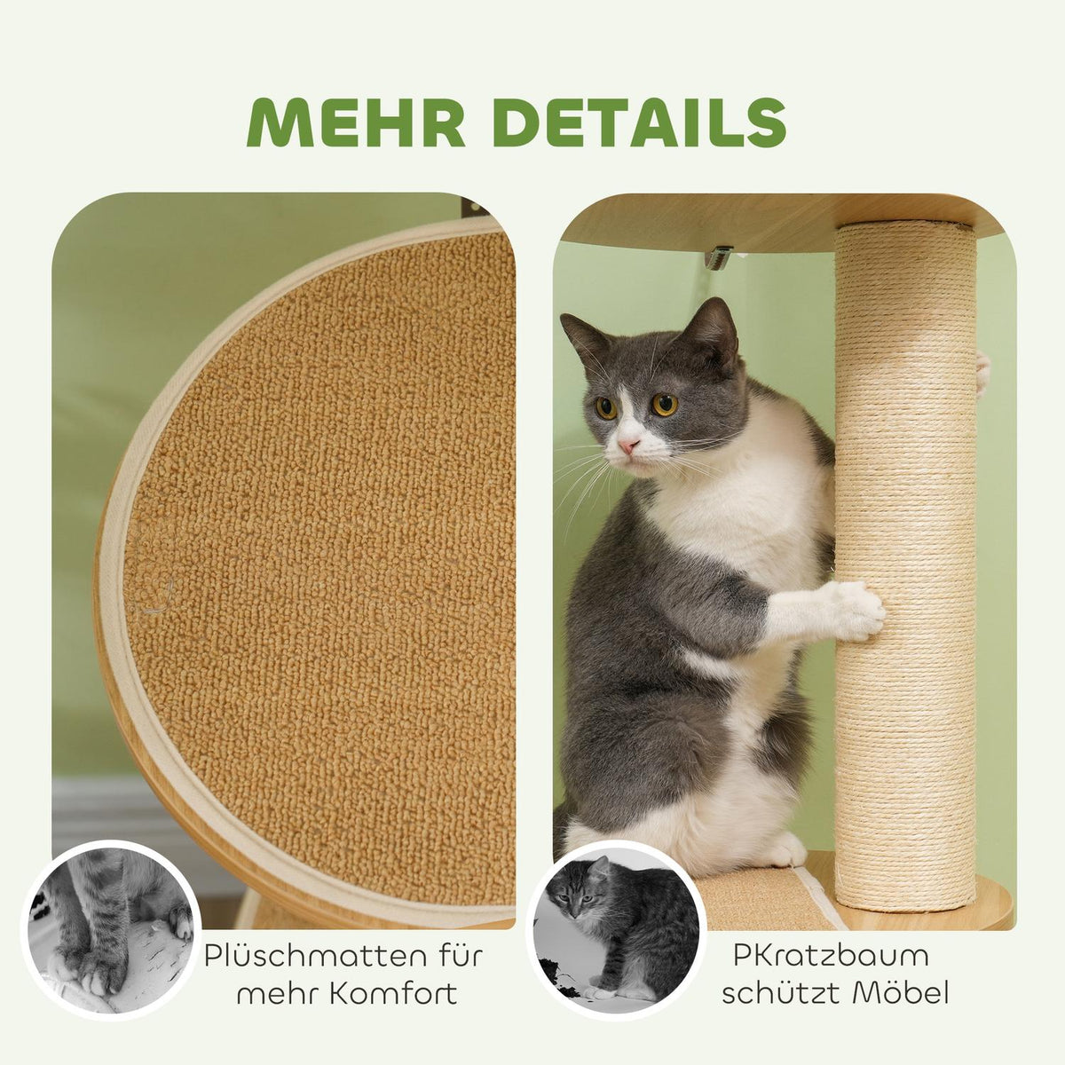 Scratching post, cat scratching post ceiling high, 230-250 cm, climbing tree with hammock, cat tree height adjustable, play tree with tip protection, plush, oak + cream white